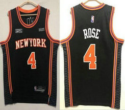 Nike New York Knicks #4 Derrick Rose Black City 75th anniversary With Advertising Authentic Stitched NBA jersey