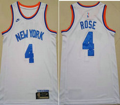 Nike New York Knicks #4 Derrick Rose White 75th anniversary With Advertising Authentic Stitched NBA jersey