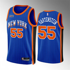 Nike New York Knicks #55 Isaiah Hartenstein Blue 2024 City Stitched NBA Jersey