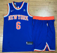 Nike New York Knicks #6 Kristaps Porzingis Blue With Advertising Authentic Stitched NBA Suit Jersey