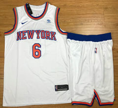 Nike New York Knicks #6 Kristaps Porzingis White With Advertising Authentic Stitched NBA Suit Jersey