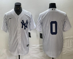 Nike New York Yankees #0 White Stripe Game Authentic Stitched MLB Jersey