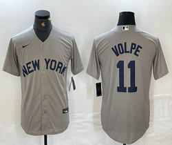 Nike New York Yankees #11 Anthony Volpe Whit Name Grey Field of Dreams Authentic Stitched MLB Jersey
