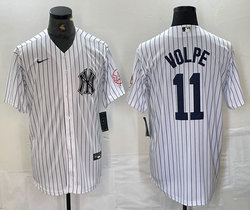 Nike New York Yankees #11 Anthony Volpe White Stripe With Name Logo Joint Stitched MLB Jersey