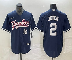 Nike New York Yankees #2 Derek Jeter Navy 2(II) Joint Team Logo front Stitched MLB Jersey