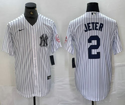 Nike New York Yankees #2 Derek Jeter White Stripe Logo With Name Joint Stitched MLB Jersey