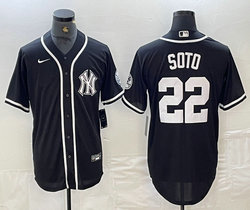Nike New York Yankees #22 Juan Soto Black Stripe With Name Logo Joint Stitched MLB Jersey