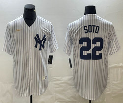 Nike New York Yankees #22 Juan Soto White Black stripe gold logo Game Stitched MLB Jersey