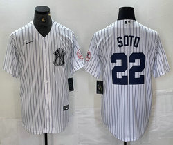 Nike New York Yankees #22 Juan Soto White Stripe With Name Logo Joint Stitched MLB Jersey