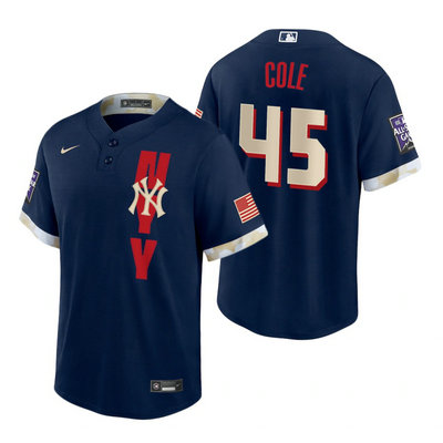Nike New York Yankees #45 Gerrit Cole 2021 All star Blue Game Authentic Stitched MLB Jersey