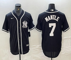 Nike New York Yankees #7 Mickey Mantle Black Stripe Logo With Name Joint Stitched MLB Jersey