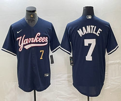 Nike New York Yankees #7 Mickey Mantle Navy 2(II) Joint Gold 7 front Stitched MLB Jersey