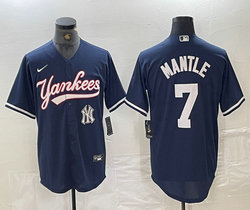 Nike New York Yankees #7 Mickey Mantle Navy 2(II) Joint Team Logo front Stitched MLB Jersey