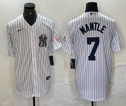 Nike New York Yankees #7 Mickey Mantle White Stripe Logo With Name Joint Stitched MLB Jersey