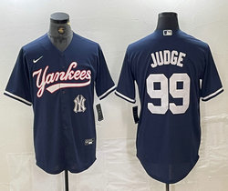 Nike New York Yankees #99 Aaron Judge Navy 2(II) Joint Team Logo front Stitched MLB Jersey