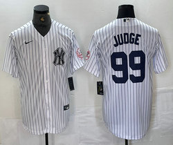 Nike New York Yankees #99 Aaron Judge White Stripe With Name Logo Joint Stitched MLB Jersey