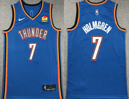 Nike Oklahoma City Thunder #7 Chet Holmgren Blue With Advertising Authentic Stitched NBA Jersey