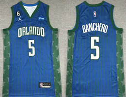 Jordon Orlando Magic #5 Mohamed Bamba Blue 6 Patch 2022-23 With Advertising Authentic Stitched NBA Jersey