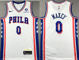 Nike Philadelphia 76ers #0 Tyrese Maxey White With Advertising Authentic Stitched NBA Jersey