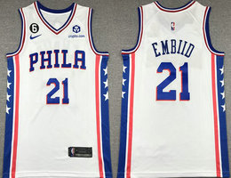 Nike Philadelphia 76ers #21 Joel Embiid White 6 Patch 2022-23 With Advertising Authentic Stitched NBA Jersey