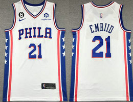 Nike Philadelphia 76ers #21 Joel Embiid White 6 patch With Advertising Authentic Stitched NBA jersey