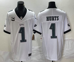 Nike Philadelphia Eagles #1 Jalen Hurts White (Old font) With C patch 2023 F.U.S.E Authentic Stitched NFL Jersey