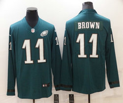 Nike Philadelphia Eagles #11 A. J. Brown Green Long sleeve Authentic Stitched NFL Jersey