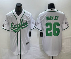 Nike Philadelphia Eagles #26 Saquon Barkley White Joint Green Name Authentic Stitched baseball jersey