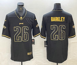 Nike Philadelphia Eagles #26 Saquon Barkley black throwback Gold name Stitched NFL Jersey