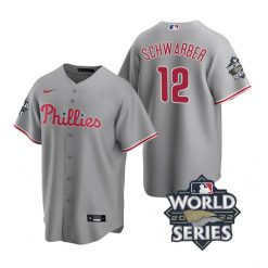 Nike Philadelphia Phillies #12 Kyle Schwarber 2022 World Series Gray Game Authentic Stitched MLB Jersey