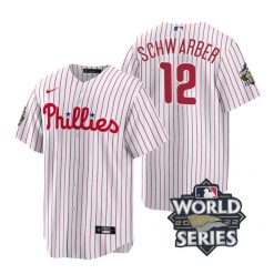 Nike Philadelphia Phillies #12 Kyle Schwarber 2022 World Series White (Red Strip) Game Authentic Stitched MLB Jersey
