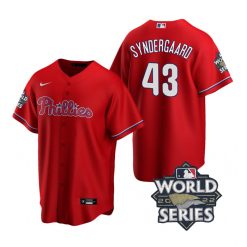 Nike Philadelphia Phillies #43 Noah Syndergaard 2022 World Series Red Game Authentic Stitched MLB Jersey
