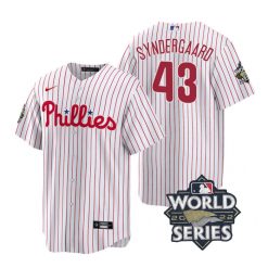 Nike Philadelphia Phillies #43 Noah Syndergaard 2022 World Series White (Red Strip) Game Authentic Stitched MLB Jersey