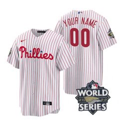 Nike Philadelphia Phillies Custom 2022 World Series White (Red Strip) Game Authentic Stitched MLB Jersey