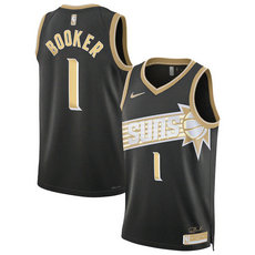 Nike Phoenix Suns #1 Devin Booker 2024 Black Gold Authentic Stitched NBA Jersey