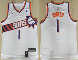 Nike Phoenix Suns #1 Devin Booker White 2023-24 With Advertising Authentic Stitched NBA Jersey
