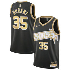 Nike Phoenix Suns #35 Kevin Durant 2024 Black Gold Authentic Stitched NBA Jersey