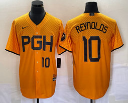 Nike Pittsburgh Pirates #10 Bryan Reynolds Gold City Black 22 in front Game Authentic stitched MLB jersey