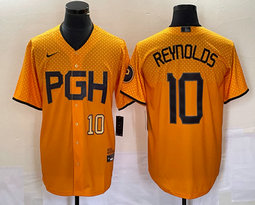 Nike Pittsburgh Pirates #10 Bryan Reynolds Gold City Gold 22 in front Game Authentic stitched MLB jersey