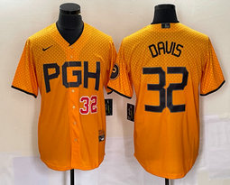 Nike Pittsburgh Pirates #32 Henry Davis Gold City Red 32 in front Game Authentic stitched MLB jersey