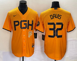 Nike Pittsburgh Pirates #32 Henry Davis Gold City logo in front Game Authentic stitched MLB jersey