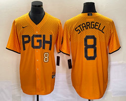 Nike Pittsburgh Pirates #8 Willie Stargell Gold City Gold 22 in front Game Authentic stitched MLB jersey