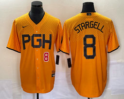 Nike Pittsburgh Pirates #8 Willie Stargell Gold City Red 22 in front Game Authentic stitched MLB jersey