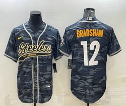 Nike Pittsburgh Steelers #12 Terry Bradshaw Grey Camo White Name Joint Adults baseball jersey