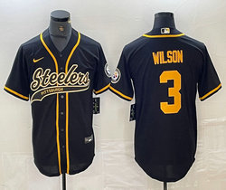 Nike Pittsburgh Steelers #3 Russell Wilson Black Joint Gold Name Authentic Stitched baseball jersey