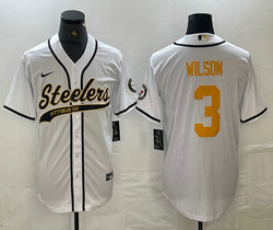 Nike Pittsburgh Steelers #3 Russell Wilson White Joint Gold Name Authentic Stitched baseball jersey