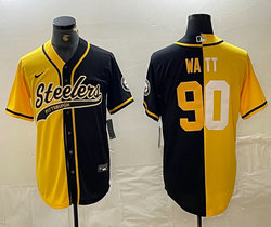 Nike Pittsburgh Steelers #90 T. J. Watt Black Gold Joint Authentic Stitched baseball jersey