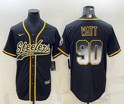 Nike Pittsburgh Steelers #90 T. J. Watt Black Joint gray number Authentic Stitched baseball jersey