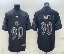 Nike Pittsburgh Steelers #90 T. J. Watt Black Reflective Authentic Stitched NFL Jersey