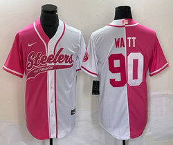 Nike Pittsburgh Steelers #90 T. J. Watt Pink White Joint Authentic Stitched baseball jersey